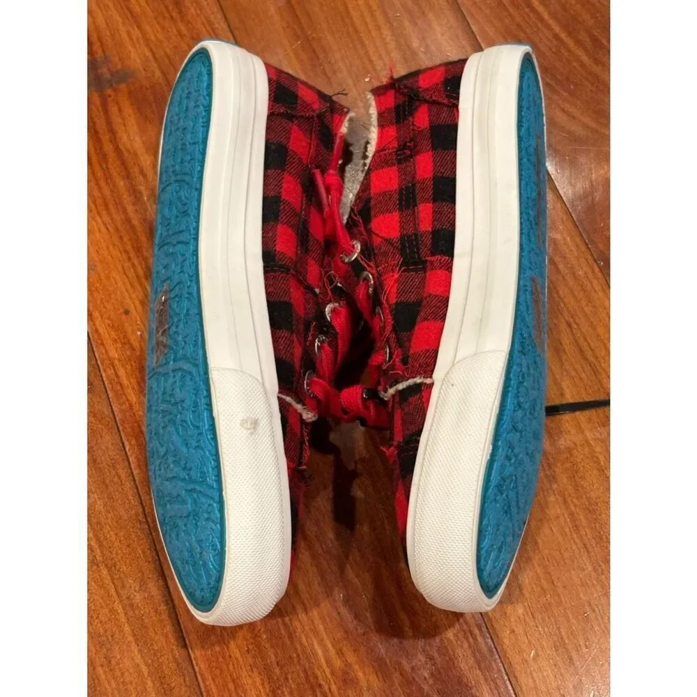 Blowfish Malibu Red Black Buffalo Plaid Lace-Up Sneakers size 8.5 Women’s